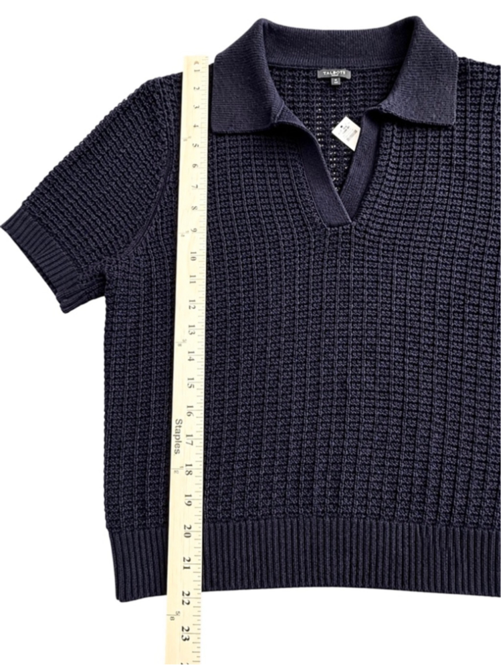 Talbots Navy Pointelle Stitch Polo Sweater L NWT - Picture 10 of 12